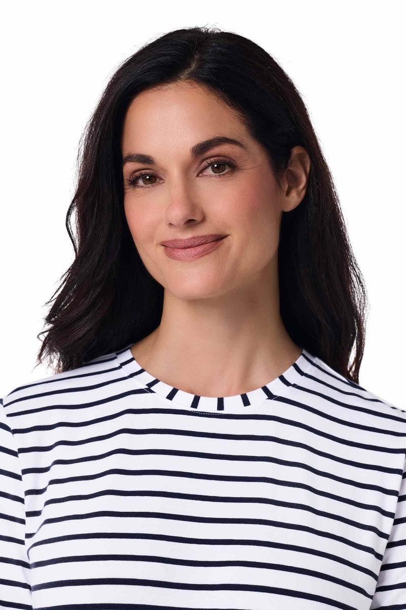 Coolibar UPF 50+ Women's Long sleeve T-Shirt - Sun Protective,Medium,Navy/White Stripe - Image 3